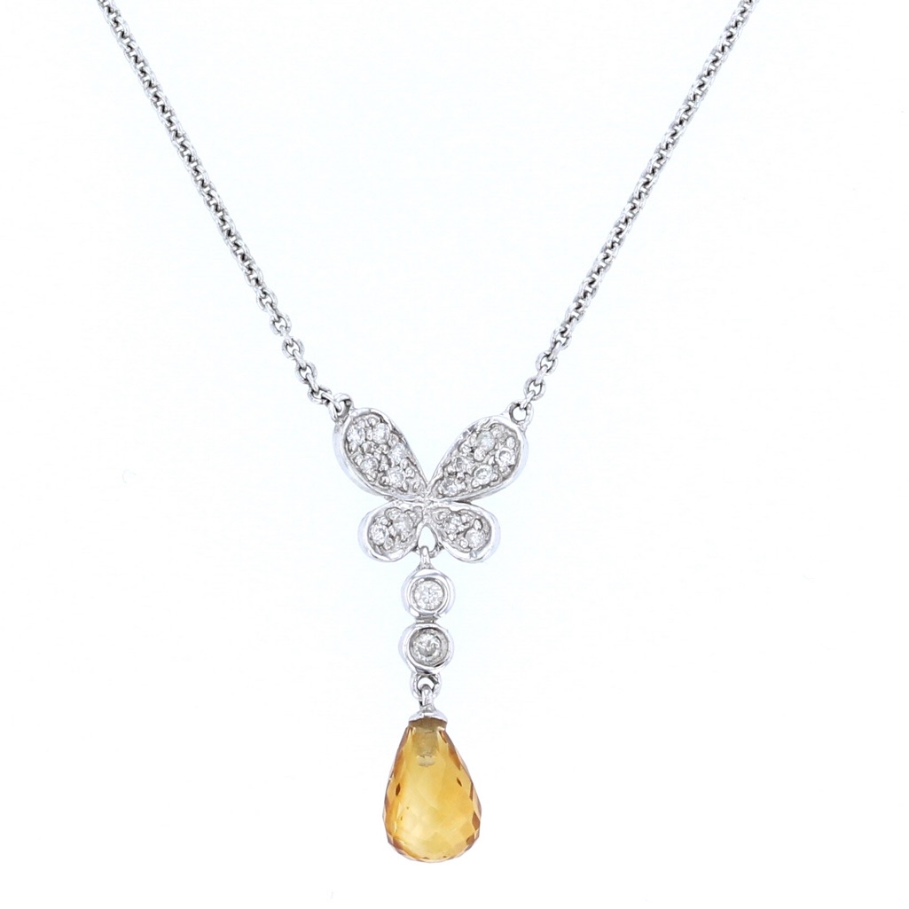14kt Butterfly & Citrine Color Stone Necklace